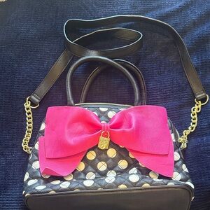 Betsy Johnson Chic Black and Pink Bow Handbag